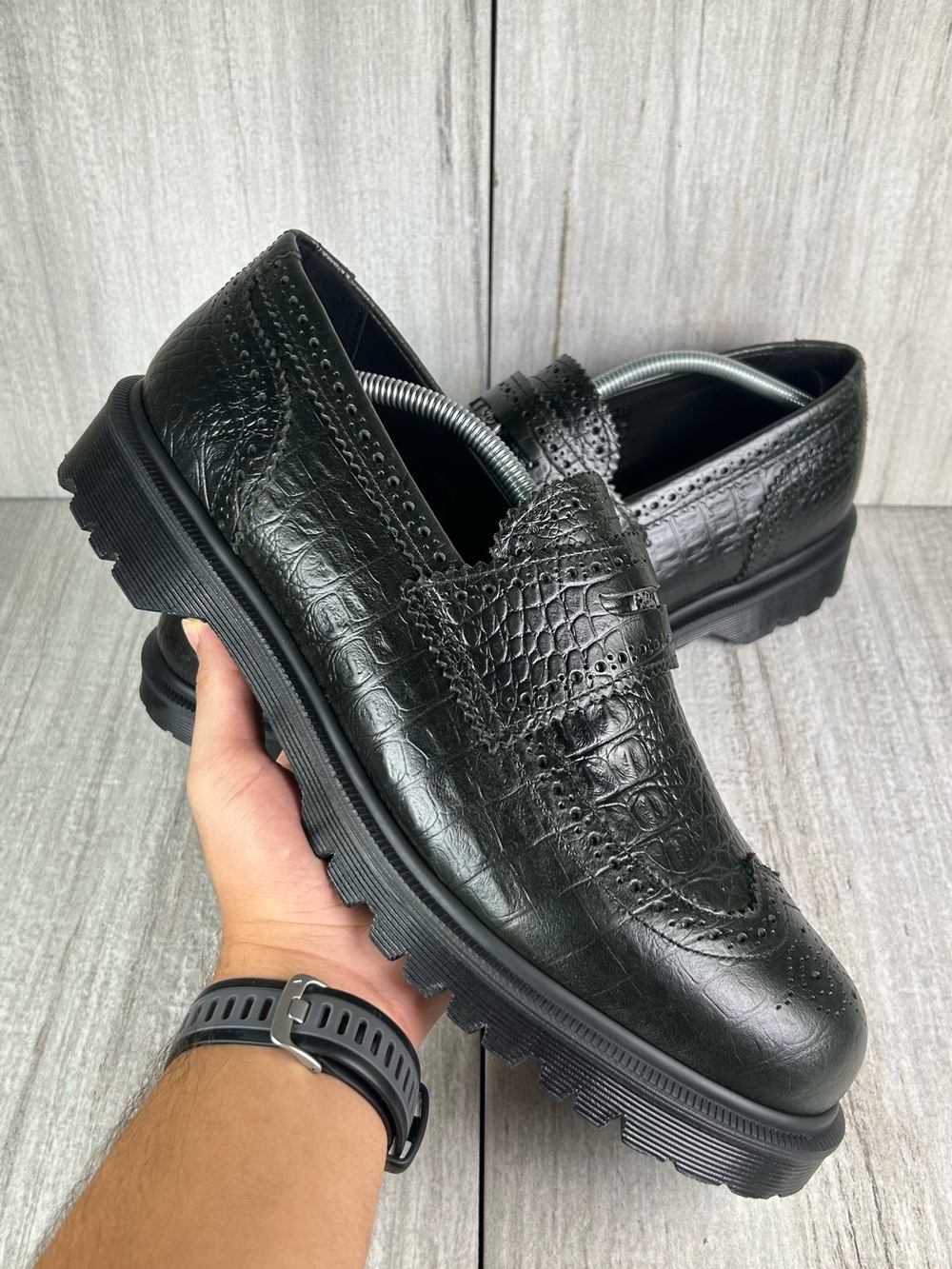 NEW Dr.Martens Docs Penton Brogue Forest Green Croc Embossed Loafer Mens Size 13